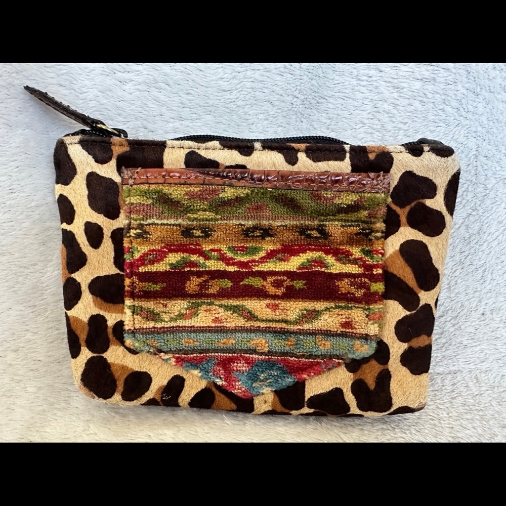 Clever Carriage Company Leather Leopard Tapestry Cosmetic Make-Up Bag Case